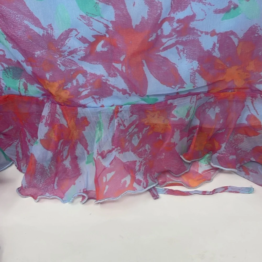 Indulge Tie-Front Ruffle Sleeve Multicolor Floral Blouse Size X-Large Brand New - Picture 9 of 12